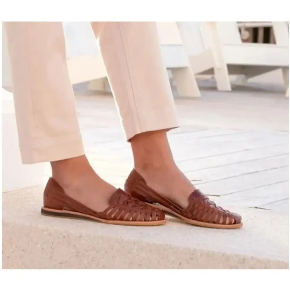 NEW NISOLO Genuine Leather Brown Huarache Sandal/ Flats Women's sz 9 rubber sole - Picture 9 of 9